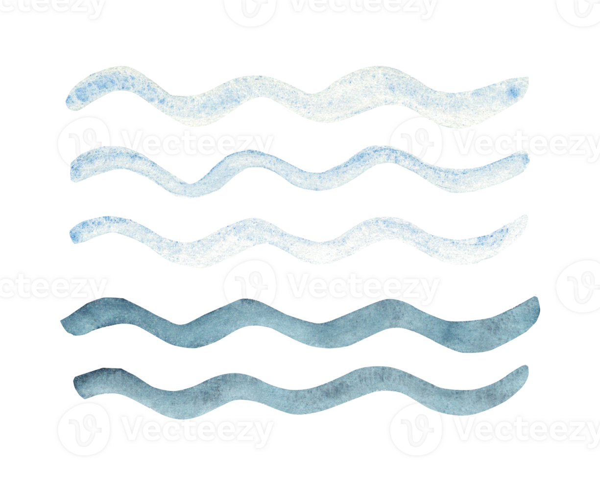 Sea waves or water flow lines. Hand drawn simple blue waved lines. Sea storm scribble. Hand drawn illustration isolated. Design element, texture or marine background. png