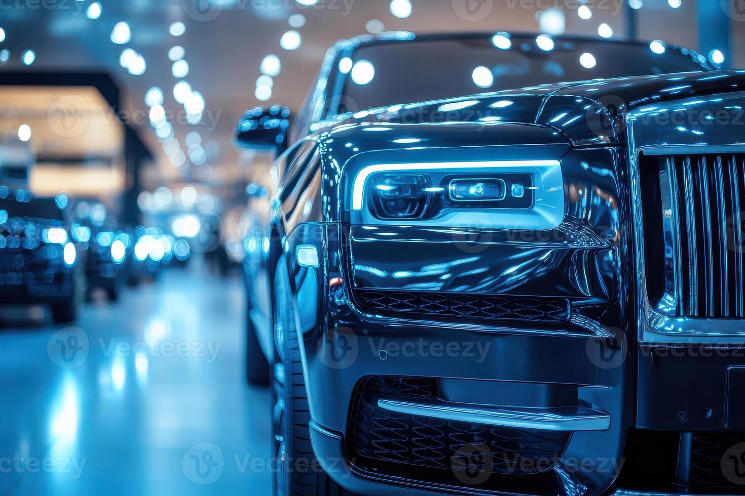 Showcasing a Sleek New Car in an Automotive Dealership Setting for Marketing and Promotion photo
