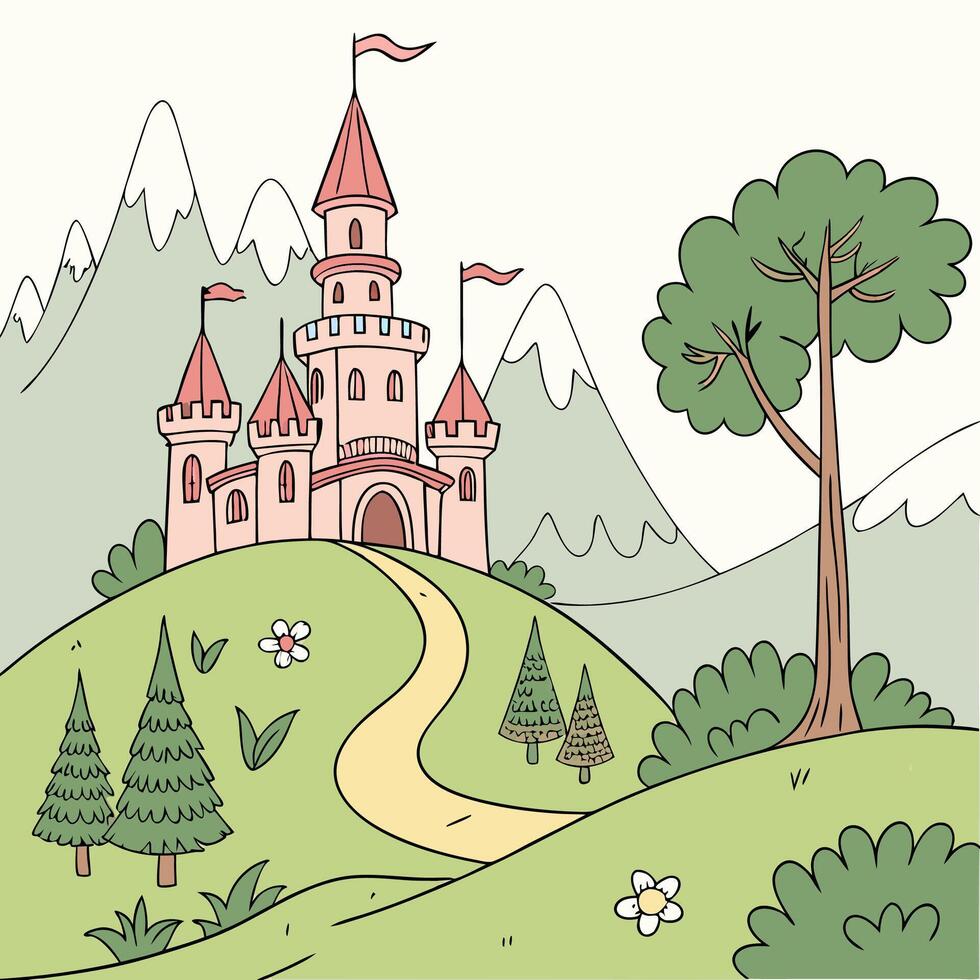 Fairytale Castle in Mountains Illustration vector