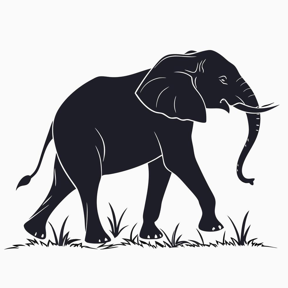 African Elephant Silhouette Walking Elephant Graphic Black Monochrome. vector