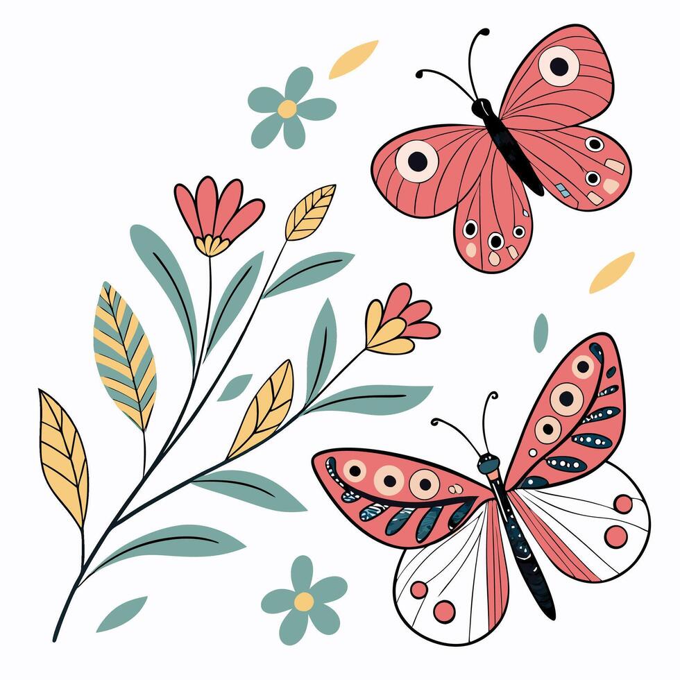 Pretty Butterflies and Flowers Clipart vector