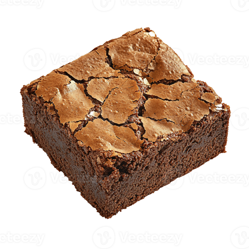 Delicious homemade chocolate brownie with a cracked crust on a transparent background, perfect for dessert menus and sweet treat promotions png