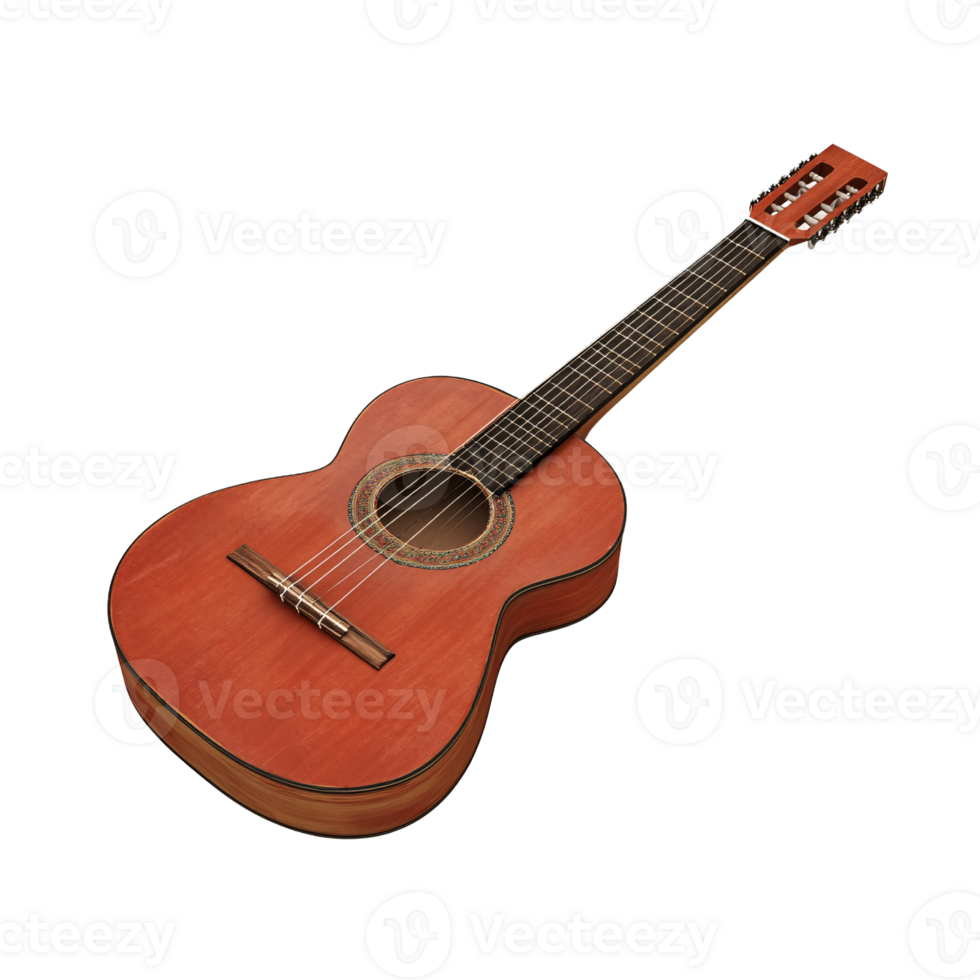 Classical acoustic guitar with rosewood finish on a transparent background, showcasing musical instrument craftsmanship and design Concept of music, art, and performance png