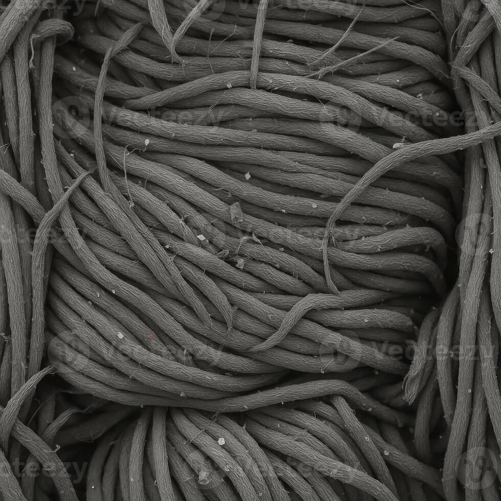 Scanning electron microscopy of commercially available cotton fabric with flame-retardant finishing, captured in macro view. photo