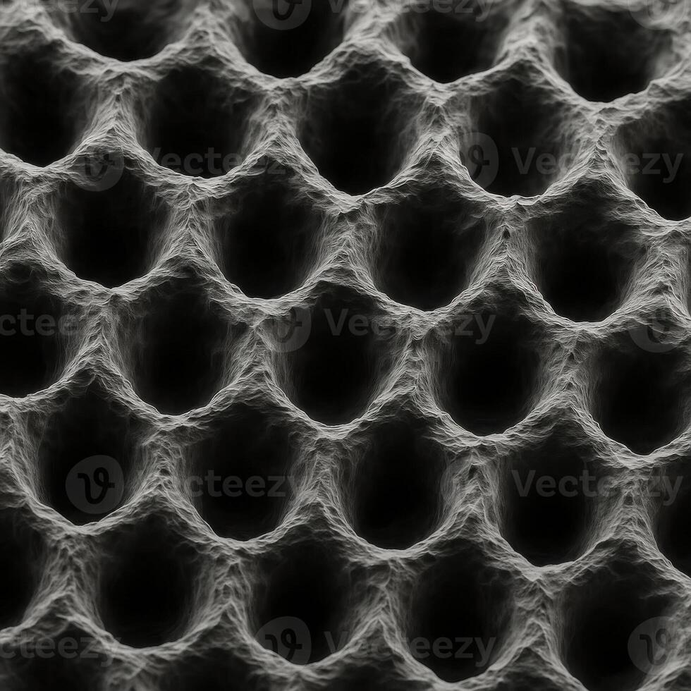 Scanning electron microscopy of a lotus-effect surface, macro shot showing a textured honeycomb structure. photo