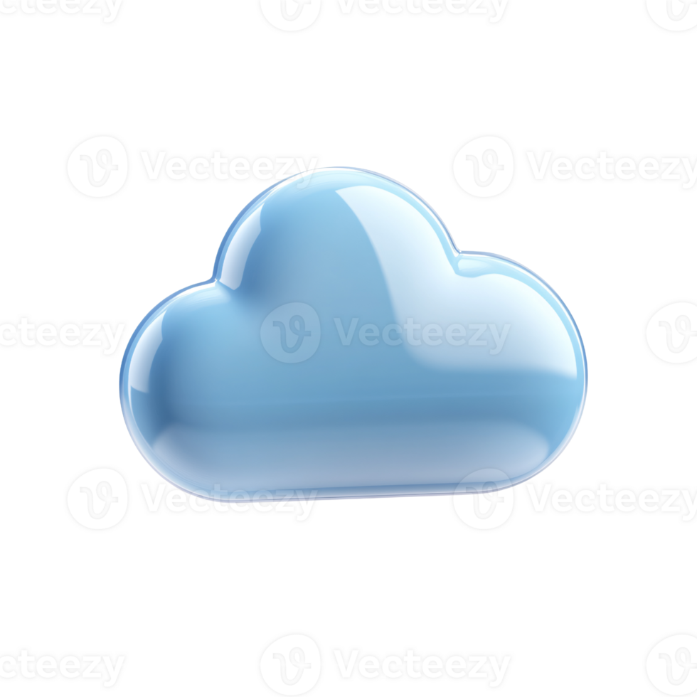 Glossy light blue cloud icon on a transparent background Concept of cloud computing, weather forecast, and data storage png