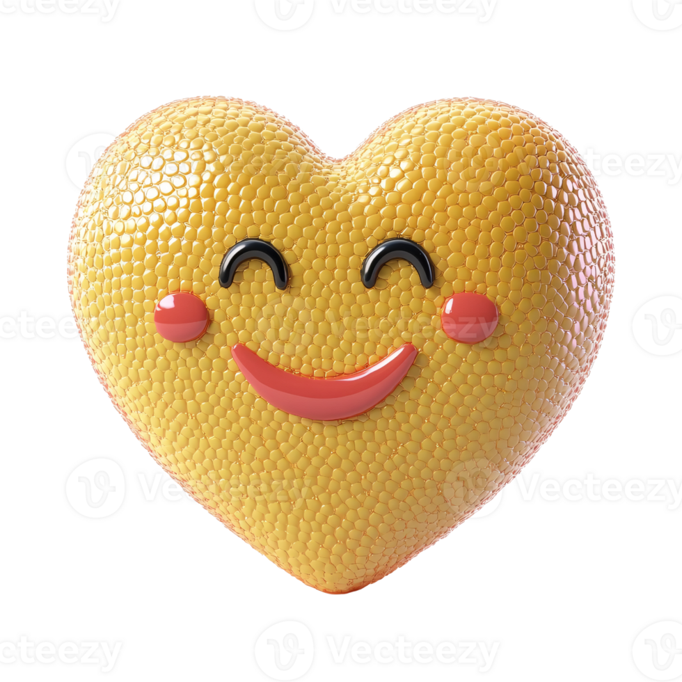 Cheerful yellow heart with a smiling face on a transparent background Concept of love, happiness, and positive emotions for Valentines Day png
