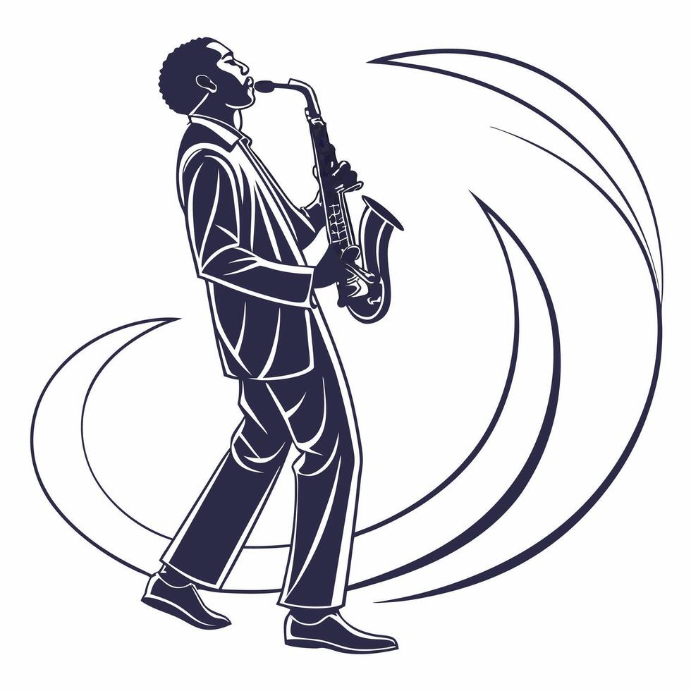 Stylish Saxophonist Alto Sax Player Illustration Jazz Music Graphic. vector