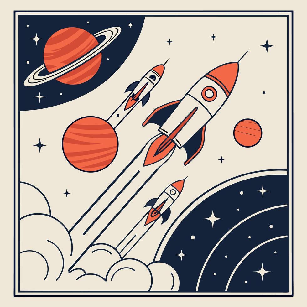 Three Rockets Flying Through Space vector