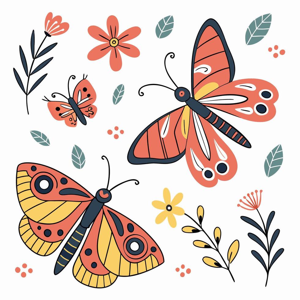 Spring Butterflies and Flowers Illustration vector
