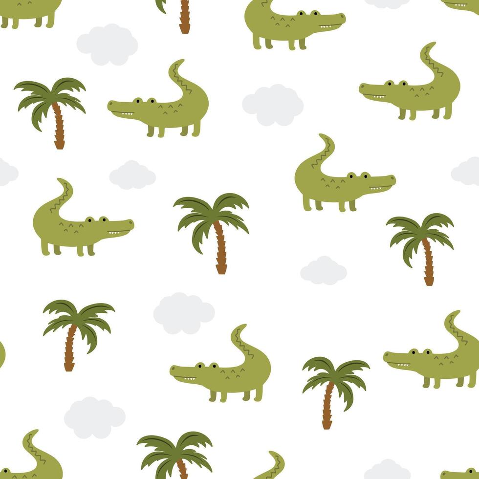 Nursery seamless pattern with cute crocodiles. illustration for fabric, packaging, textile, wallpaper, apparel. vector