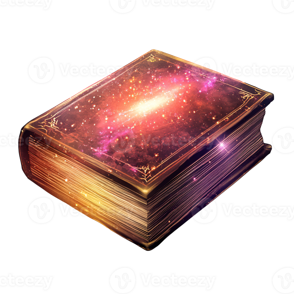 Mystical cosmic book with galaxy illustration on a transparent background Concept of fantasy, knowledge, magic, and science fiction png