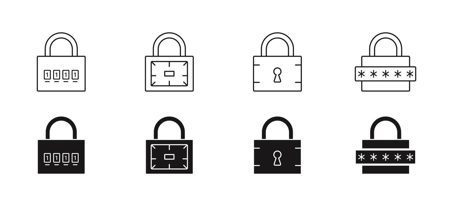 Set of lock icons. Security system, open and closed lock symbol. vector