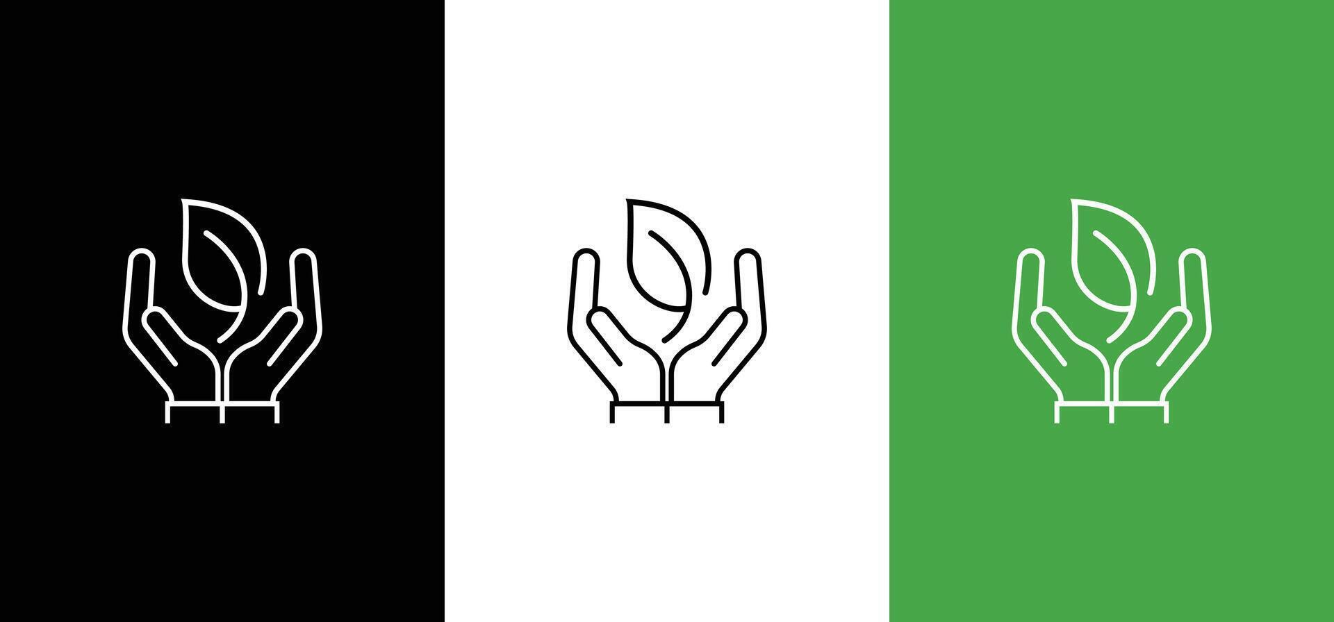Plant, sprout in a hand icon. Line, glyph and filled outline colorful version, Hand holding plant leaf outline and filled sign. vector