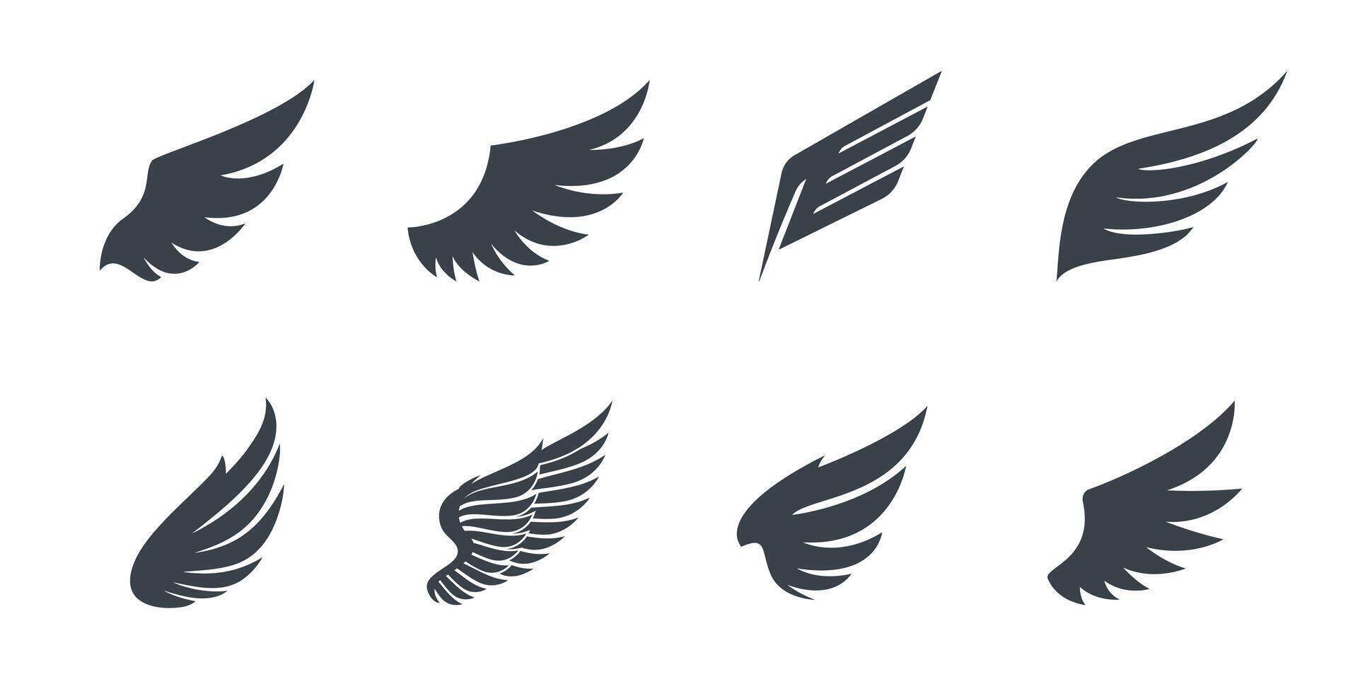 Set of black wings icons. Wings badges. Collection wings badges. illustration. vector
