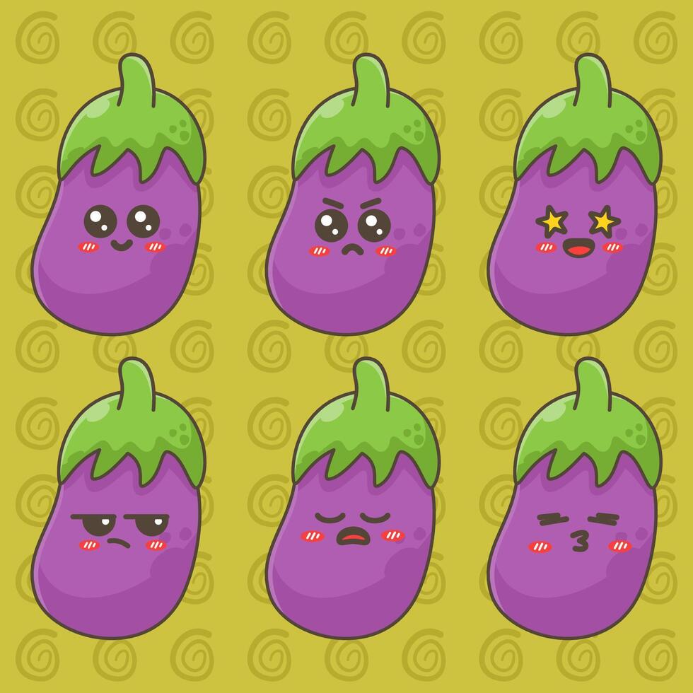 Adorable Eggplant Emoji Expressions vector