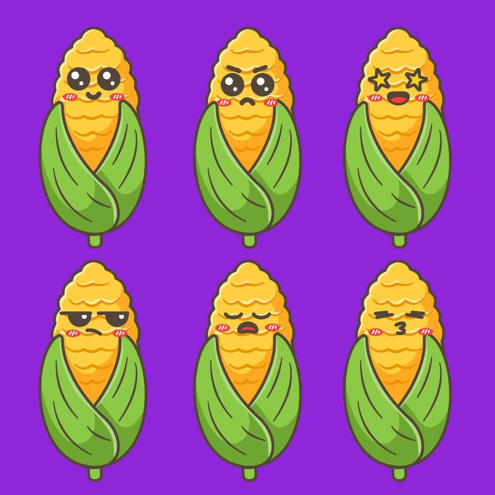 Cute Corn Characters with Various Emotions vector
