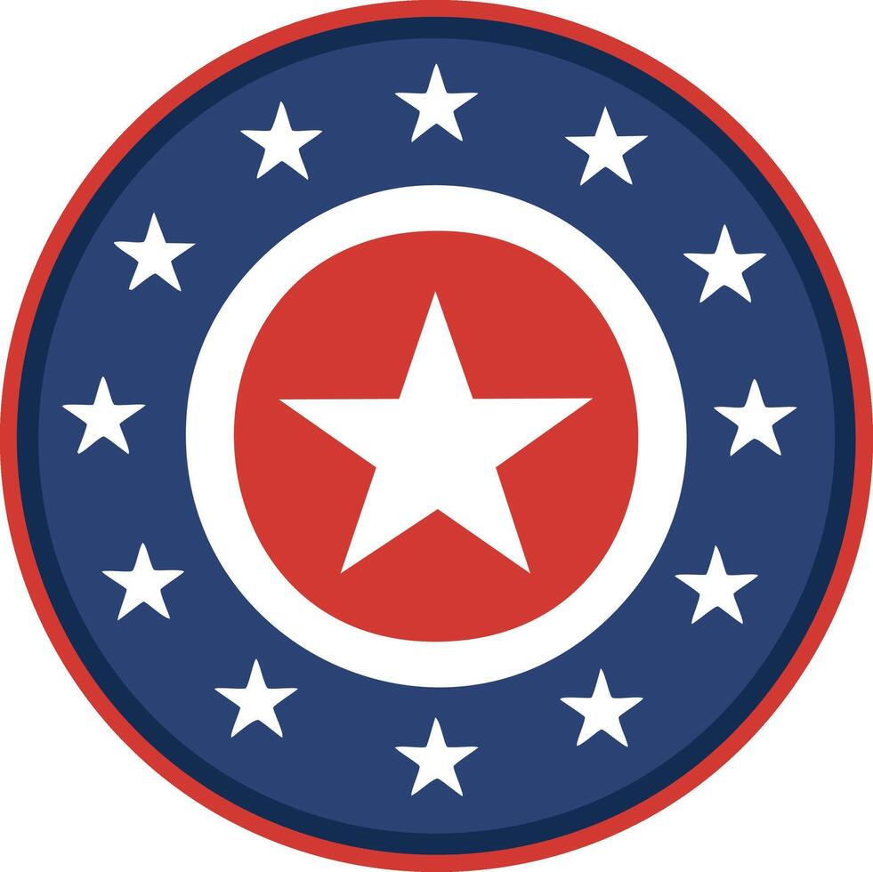 A red, white and blue star and stars logo vector