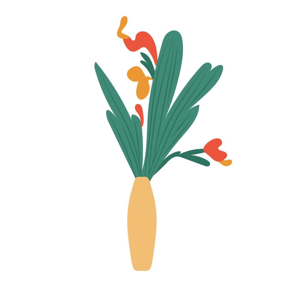 Exotic Morocco flowers in vase in flat design. Decoration plants in vase. illustration isolated. vector