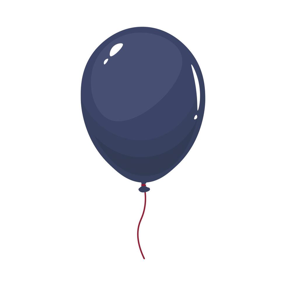 Glossy blue balloon with string in flat design. Shiny holiday decoration. illustration isolated. vector