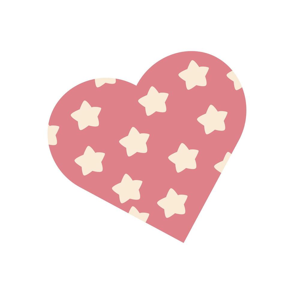 Pink heart with stars print in flat design. Romantic and lovely symbol. illustration isolated. vector