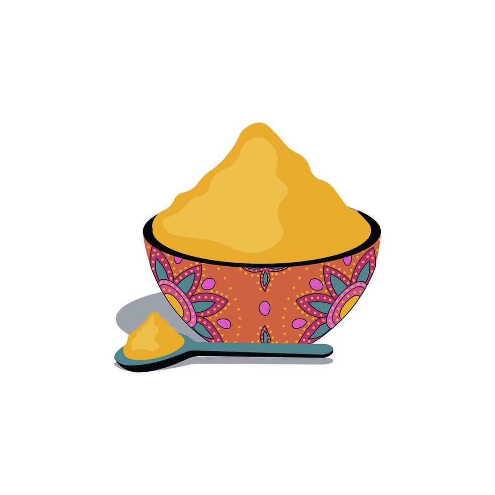India curry seasoning in bowl in flat design. Traditional aroma condiment. illustration isolated. vector