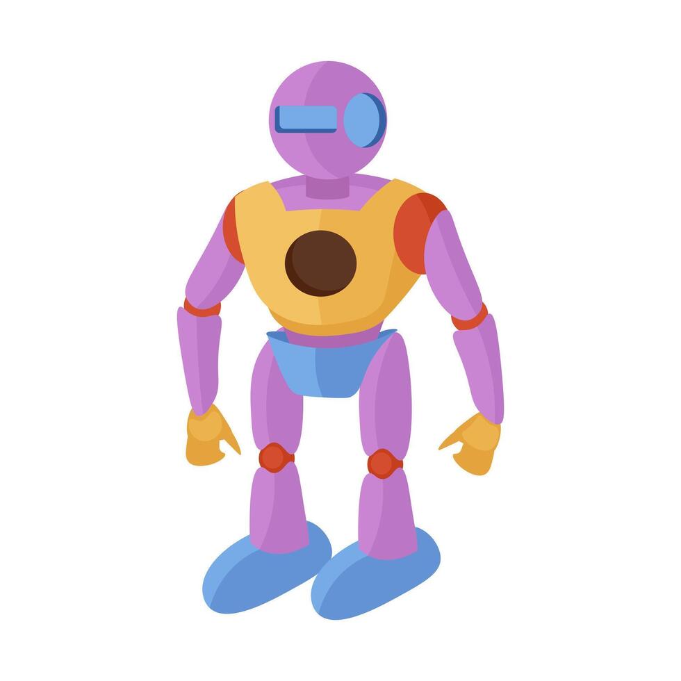 Robot toy flying in flat design. Futuristic cyborg plaything for boys. illustration isolated. vector