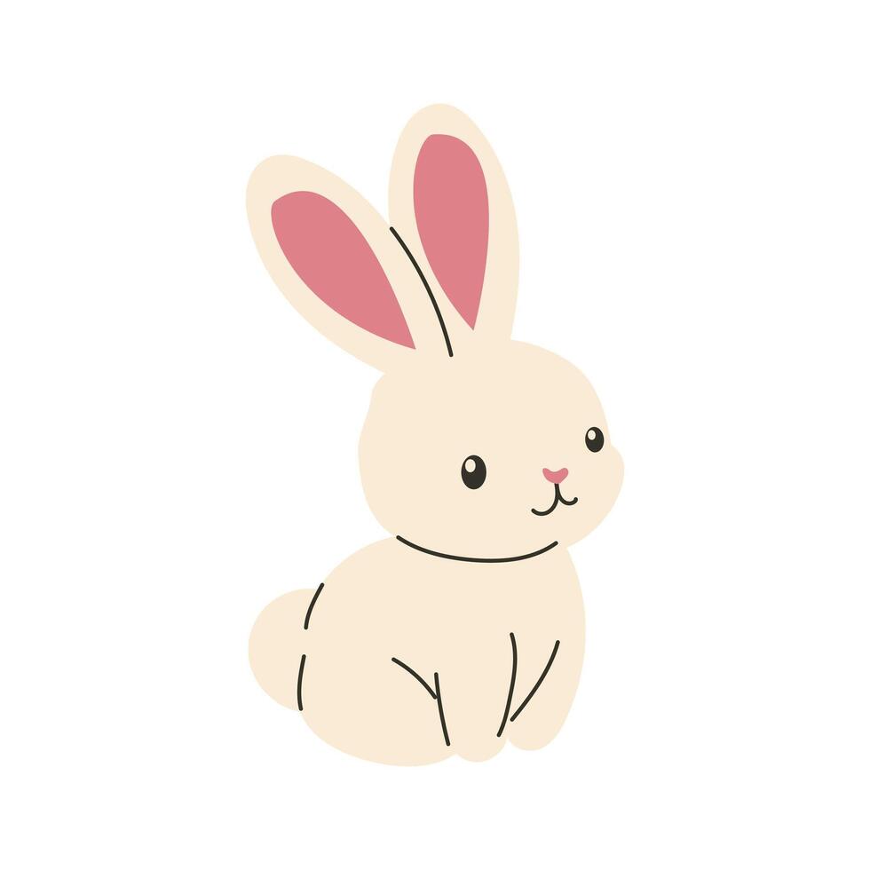 Cute bunny in flat design. Adorable sweet little rabbit, lovely baby hare. illustration isolated. vector