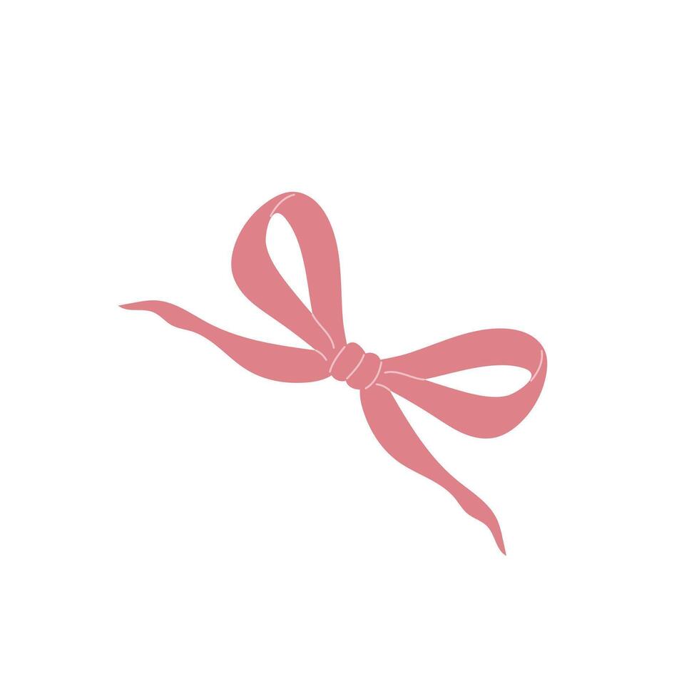 Elegant pink bow in flat design. Romance decoration for holiday gift. illustration isolated. vector