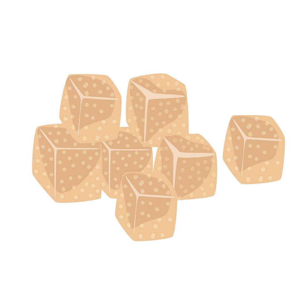 Brown cane sugar cubes in flat design. Natural sugarcane sweet crystals. illustration isolated. vector