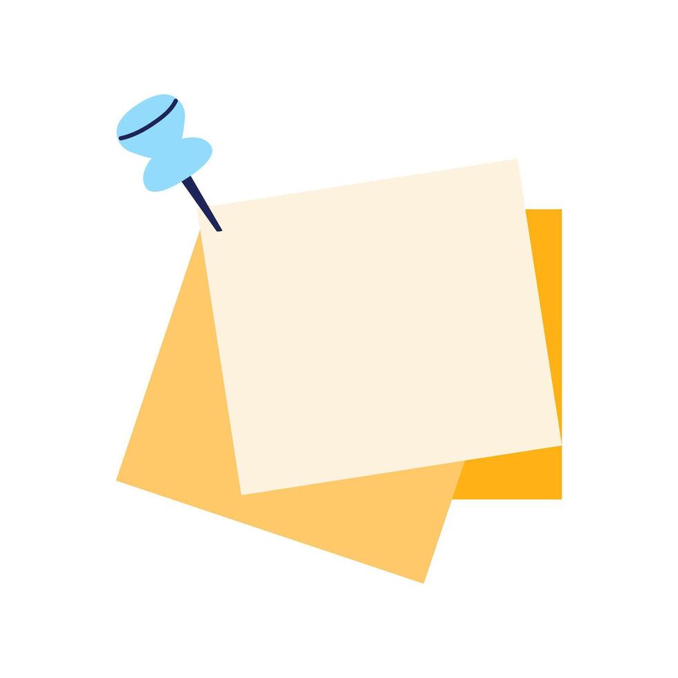 Note pages with pin in flat design. Office or school attached notepapers. illustration isolated. vector