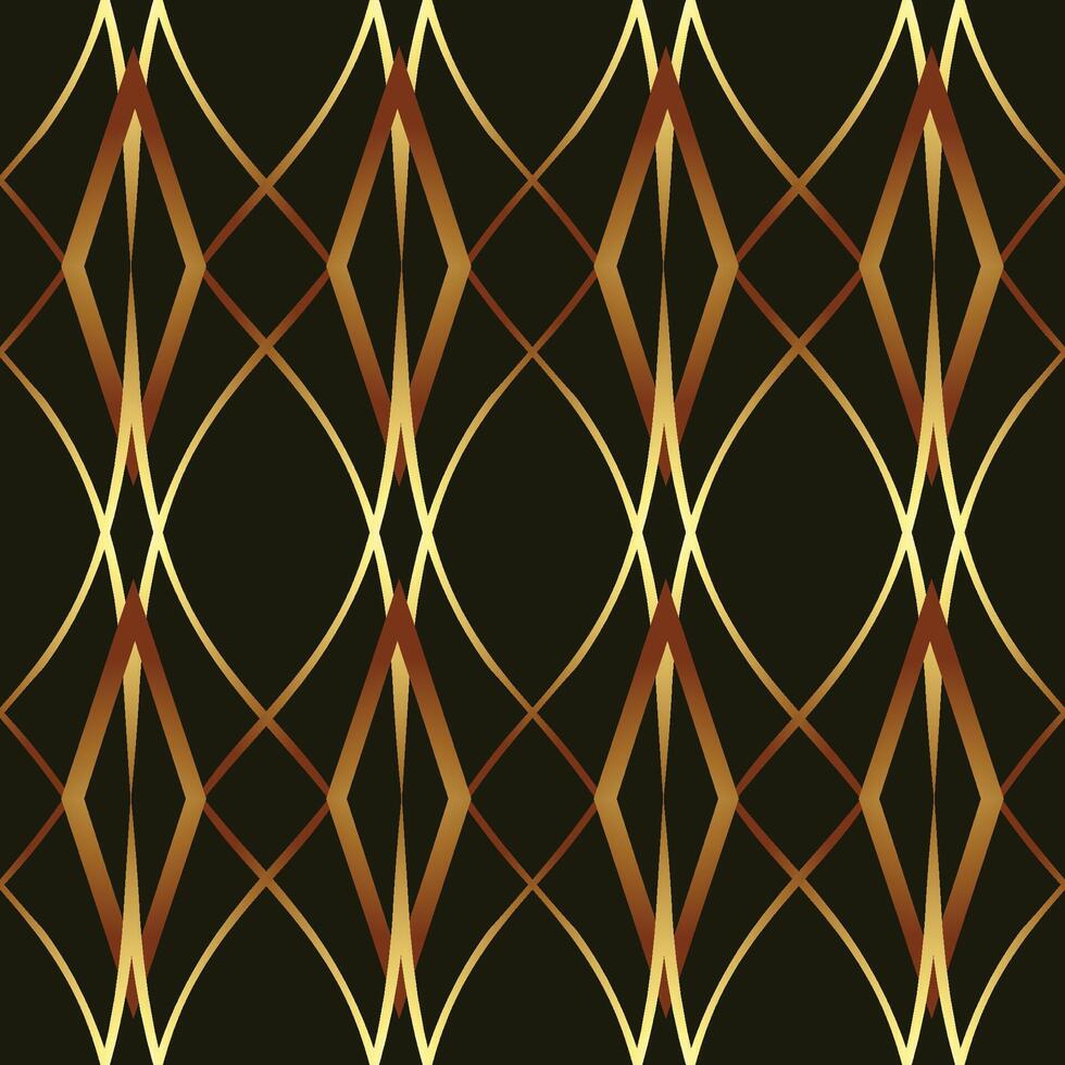 Elegant seamless geometric pattern inspired by Art Deco style, featuring intertwining diamond shapes in gold, bronze, and deep brown. Ideal for luxurious textiles, wallpapers, packaging, and digital vector
