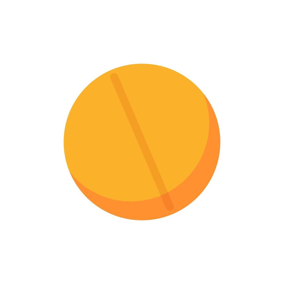 Medical orange round pill in flat design. Drug treatment, vitamin supplement. illustration isolated. vector