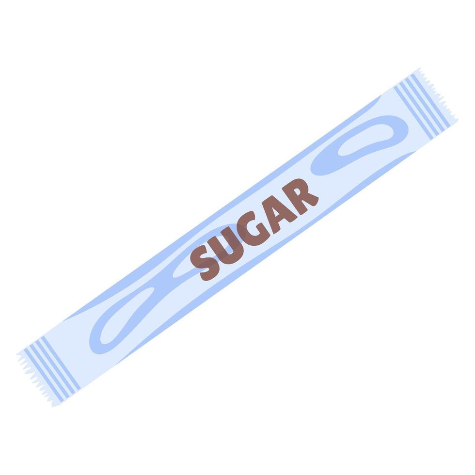 Blue paper stick with sugar in flat design. Sweet white powder in pack. illustration isolated. vector