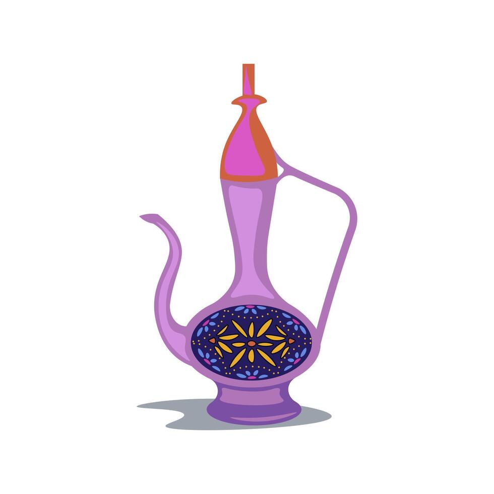 India kettle with ornate in flat design. Teapot with colourful ornament. illustration isolated. vector
