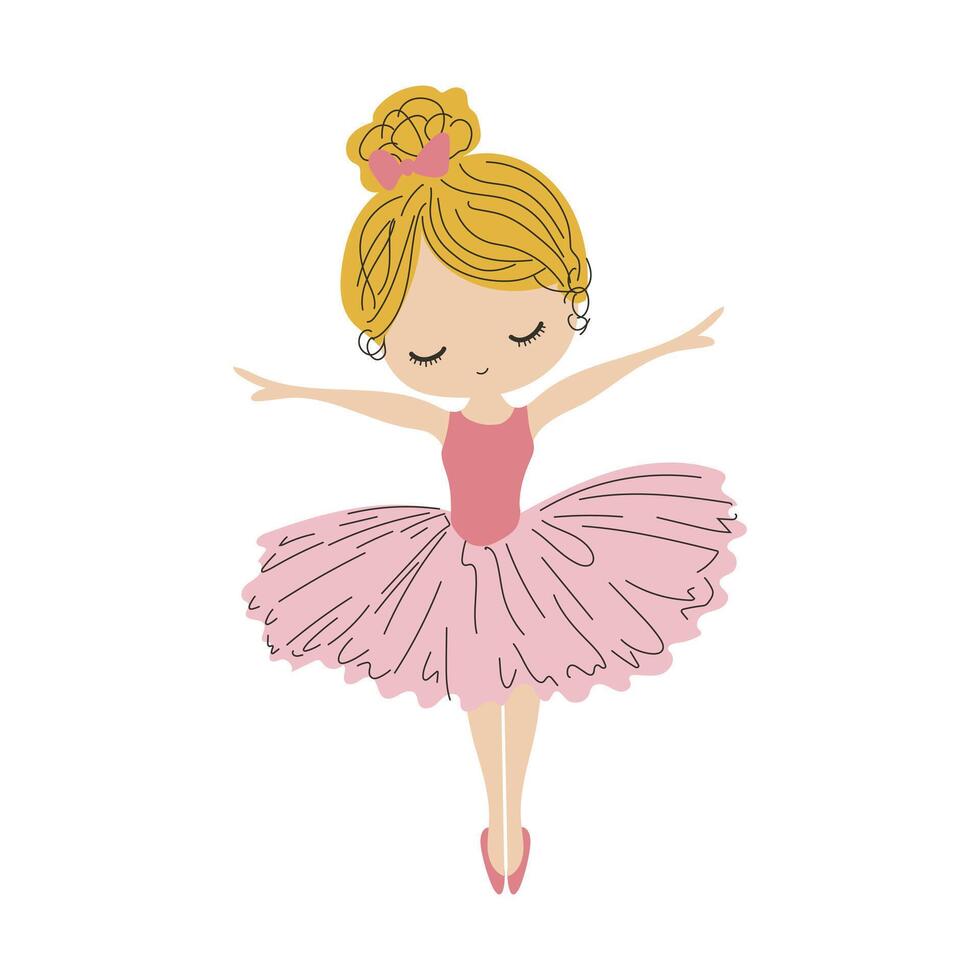 Cute ballerina girl in flat design. Little child in pink tutu dancing ballet. illustration isolated. vector
