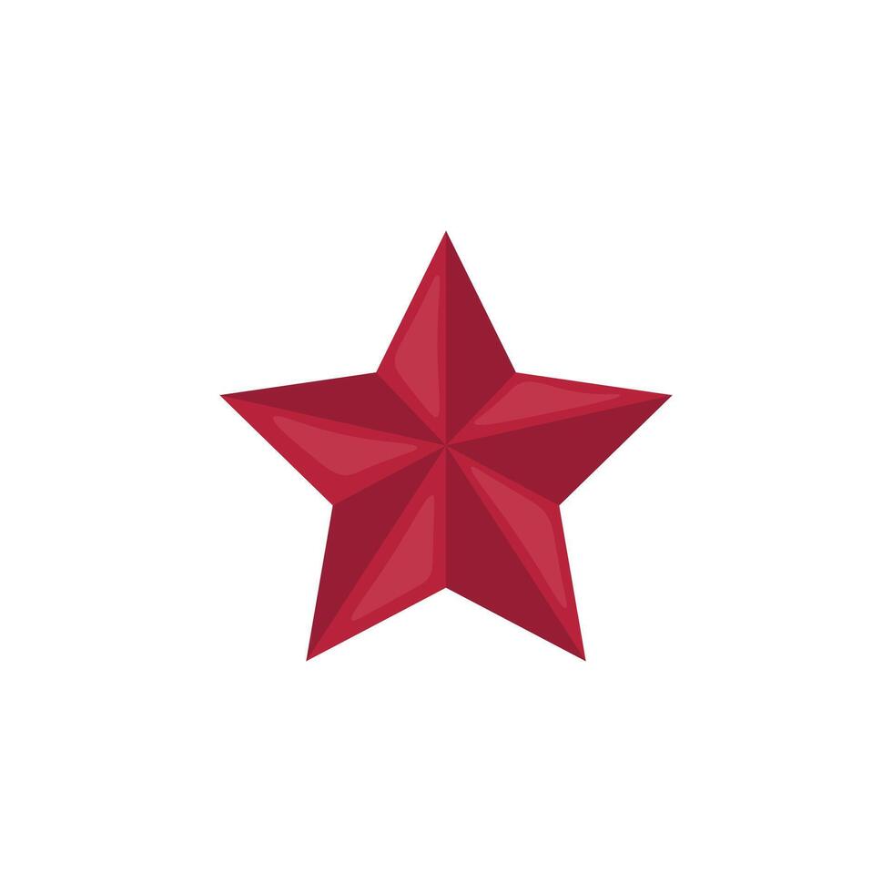 Red star symbol in flat design. Shiny metal badge, celebration medal. illustration isolated. vector