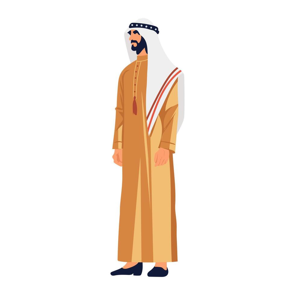 Man in traditional Morocco dress in flat design. National male clothes. illustration isolated. vector