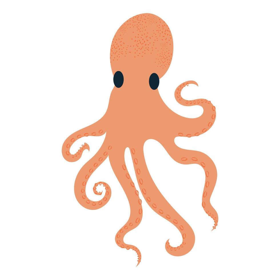 Octopus in flat design. Swimming mollusk with tentacles, seafood menu. illustration isolated. vector