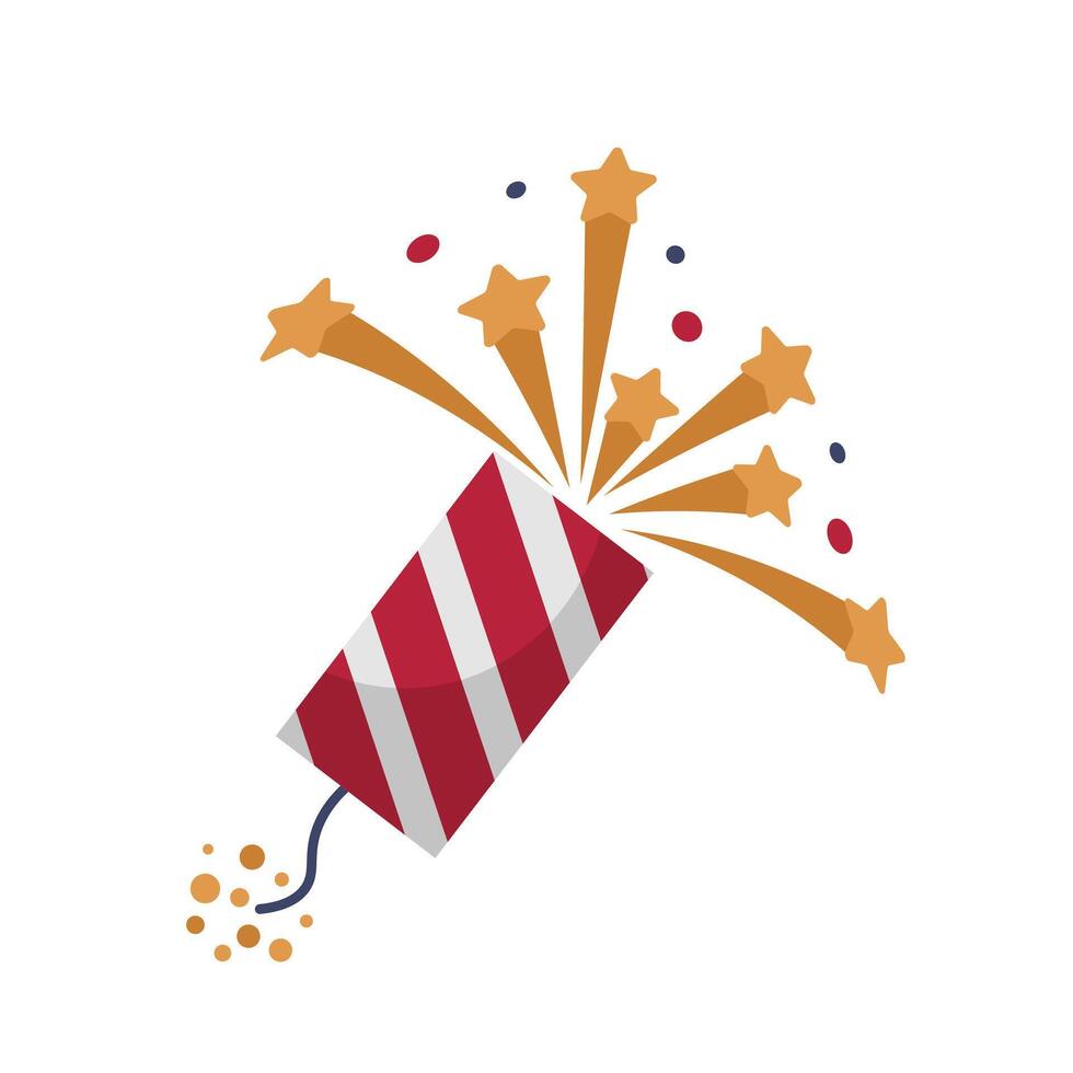 Striped firework with stars exploding in flat design. Holiday firecracker. illustration isolated. vector