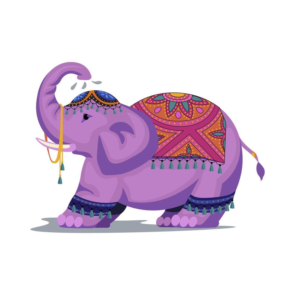 India elephant with ornate in flat design. Traditional colourful animal. illustration isolated. vector