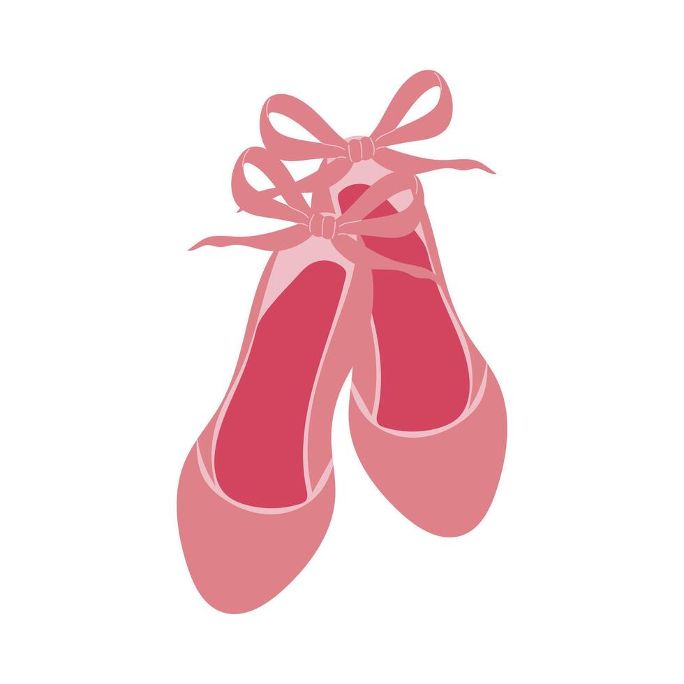 Pink ballet shoes with bows in flat design. Romantic and soft footwear. illustration isolated. vector