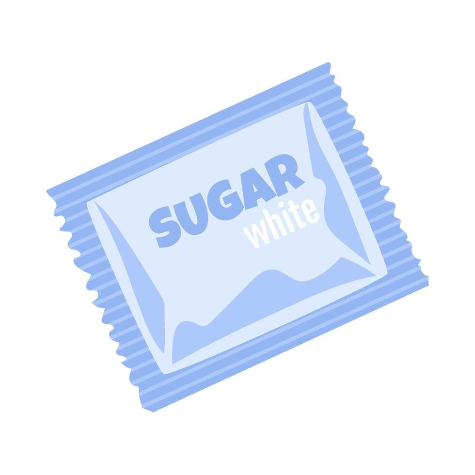White sugar in paper package in flat design. Sweet product in sachet. illustration isolated. vector