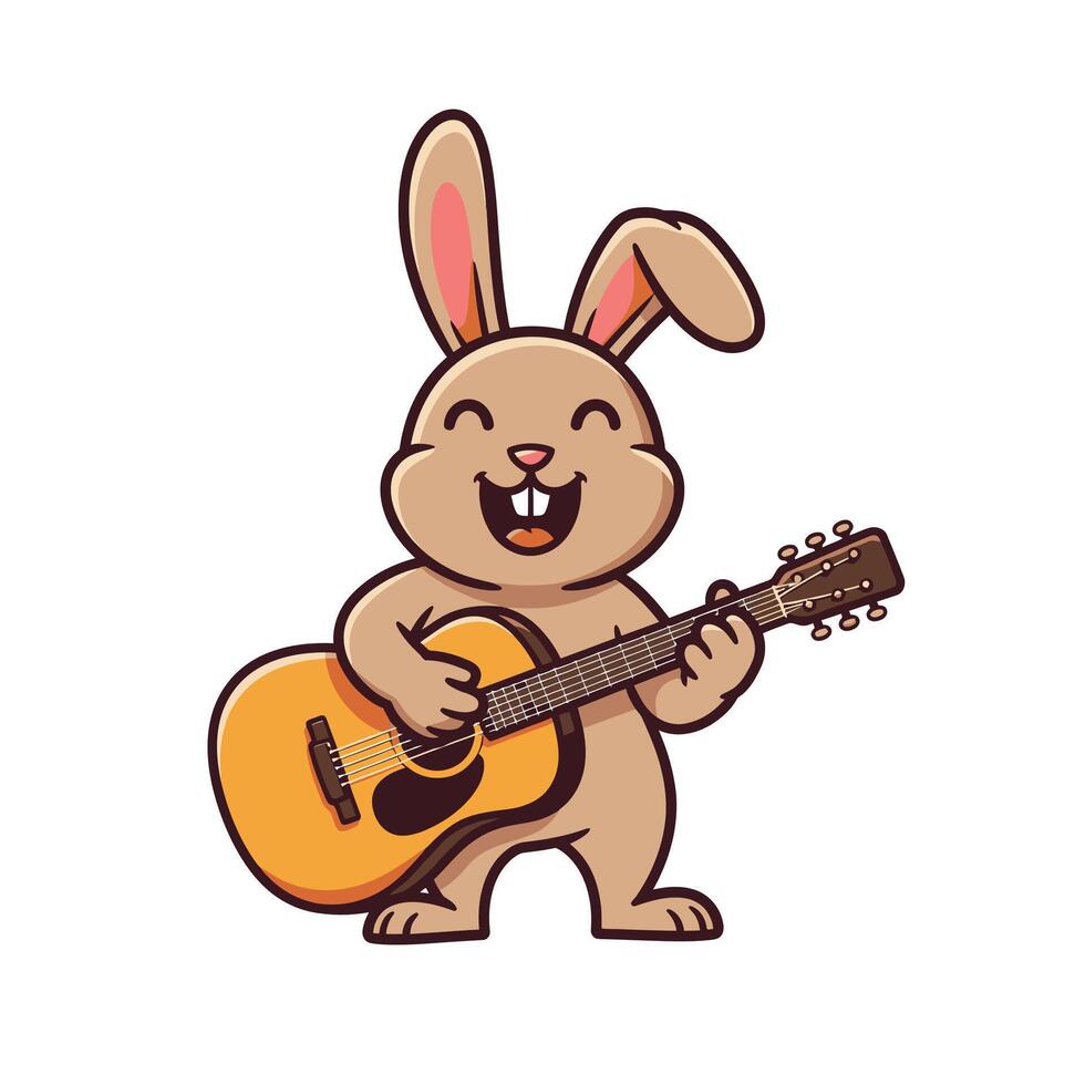 Cartoon rabbit playing the guitar logo design vector