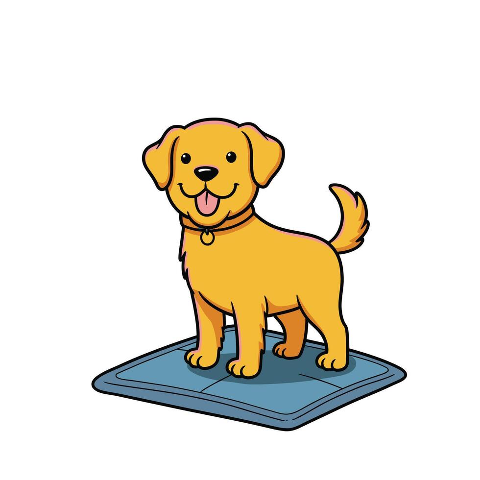Cartoon dog standing on a mat logo design vector