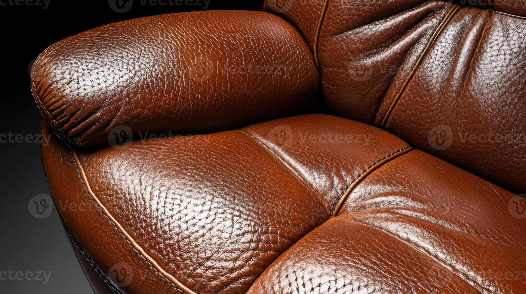 Close-up of a rich brown leather armchair showing texture, detail, and stitching with luxurious craftsmanship and material photo