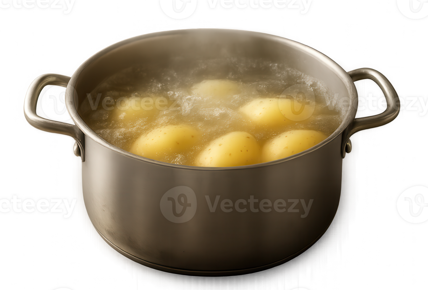 Boiling Potatoes in Stainless Steel Pot with Transparent Background png