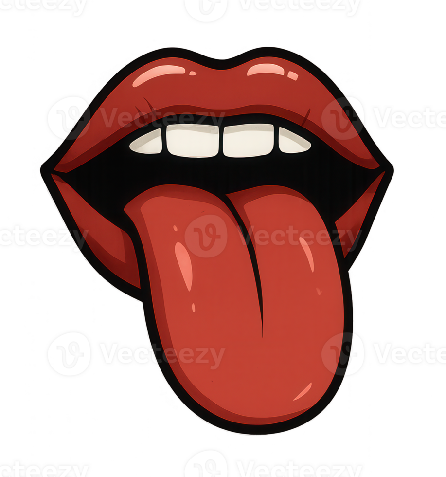 Red lips sticking out tongue with transparent background png