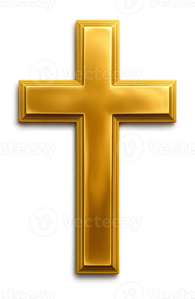 Golden Christian Cross Shining on Transparent Background png