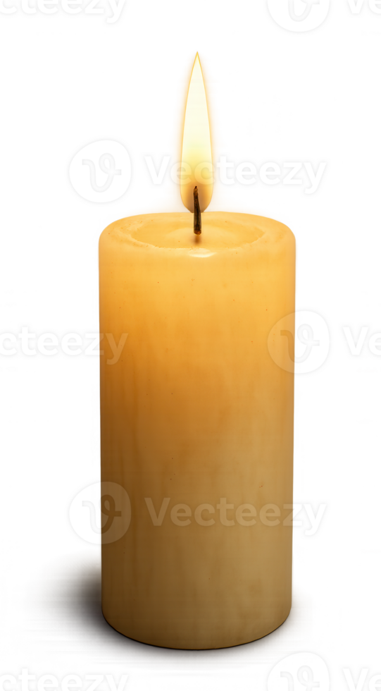 A burning candle with transparent background providing warm light png